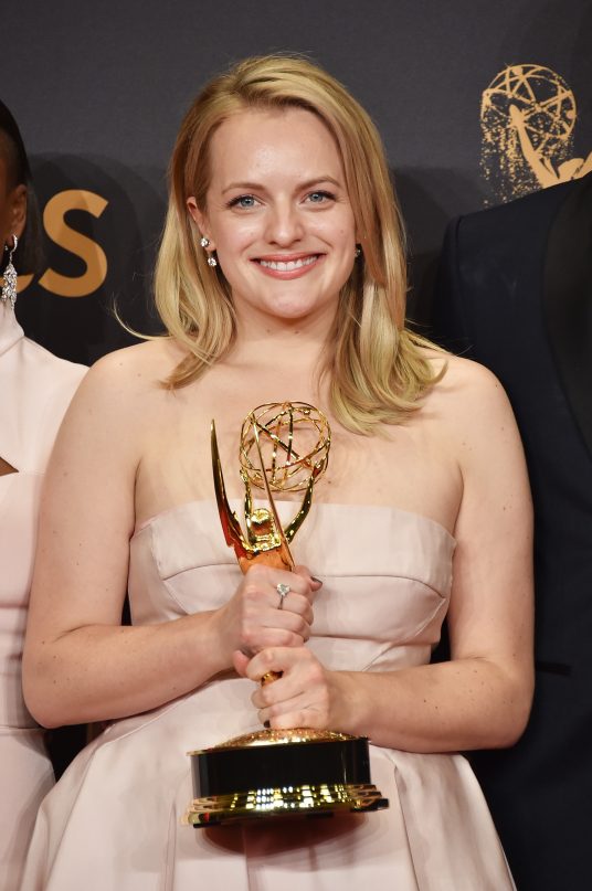 LOS ANGELES, CA - SEPTEMBER 17: Actor Elisabeth Moss, winner of Outstanding Lead Actress in a Drama Series for 'The Handmaid's Tale', poses in the press room during the 69th Annual Primetime Emmy Awards at Microsoft Theater on September 17, 2017 in Los Angeles, California. (Photo by Alberto E. Rodriguez/Getty Images)