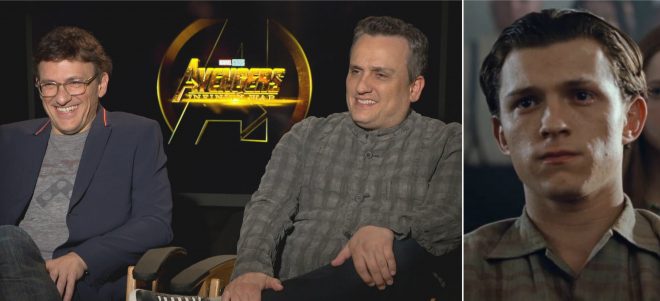 Irmãos Russo em entrevista (Reprodução) e Tom Holland em "O Diabo de Cada Dia" (Reprodução)