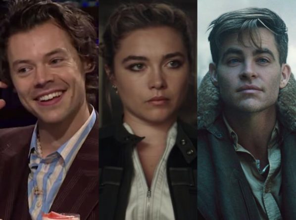 Harry Styles no "The Late Late Show", Florence Pugh em "Viúva Negra" e Chris Pine em "Mulher-Maravilha" (Reprodução)