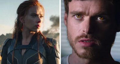 Scarlett Johansson em trailer de "Viúva Negra" e Richard Madden em trailer de "Os Eternos" (Reprodução)