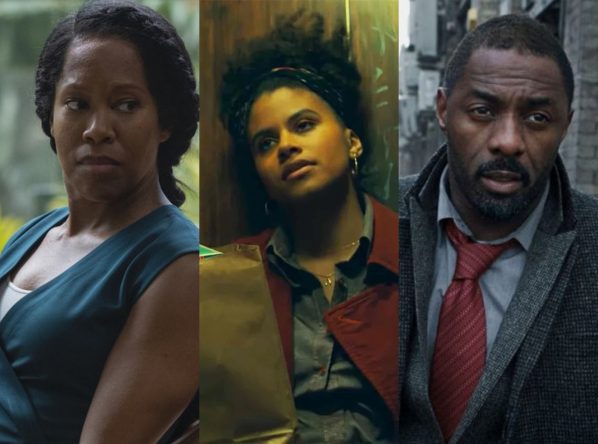 Regina King em "Watchmen", Zazie Beetz em "Coringa" e Idris Elba em "Luther" (Reprodução)
