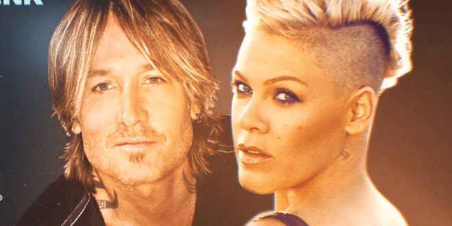 Keith Urban e P!nk em imagem de divulgação do ACM Awards (Divulgação)