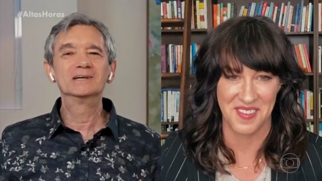 Serginho Groisman e Alanis Morissette no Altas Horas (Foto: Reprodução (TV Globo)