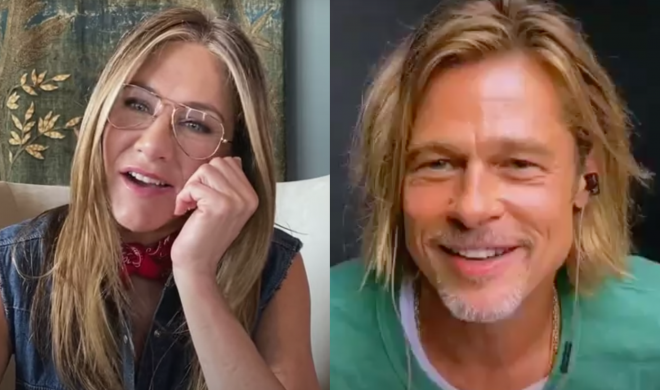 Jennifer Aniston e Brad Pitt em evento virtual (Reprodução)