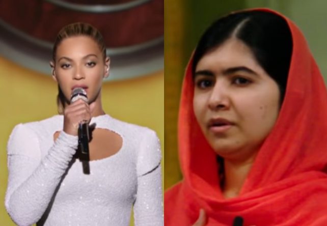 Beyoncé em perfomance na ONU e Malala Yousafzai em trailer de seu filme (Reprodução)