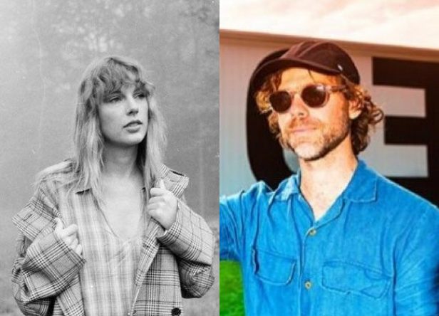 Taylor Swift em foto promocional de "folklore" (Divulgação) e Aaron Dessner em foto postada no Instagram (Reprodução)