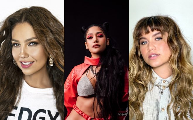 Thalía (Divulgação/Uriel Santana), Farina (Divulgação/Sony Music Latin) e Sofía Reyes (Divulgação/Mith Media)