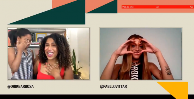 Drik Barbosa, Mirella Barbosa e Pabllo Vittar em live (Reprodução)