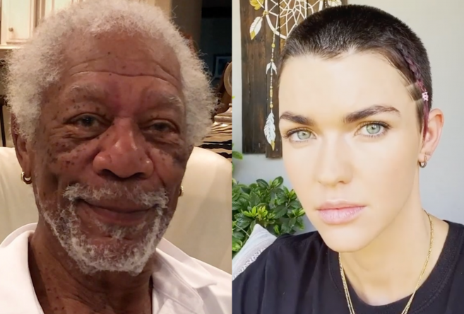 Morgan Freeman em vídeo no Instagram (Reprodução)/Ruby Rose em vídeo no Instagram (Reprodução)