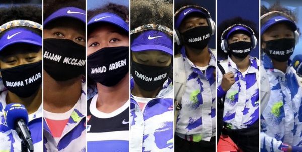 Naomi Osaka com diferentes máscaras durante o US Open (Foto: Reprodução)