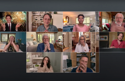 Cena da reunião virtual do elenco (Reprodução)