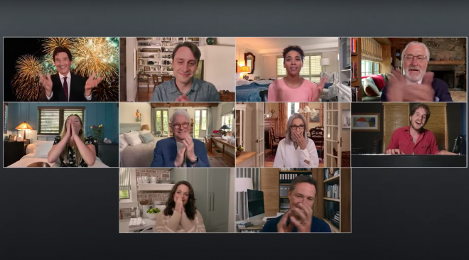 Cena da reunião virtual do elenco (Reprodução)