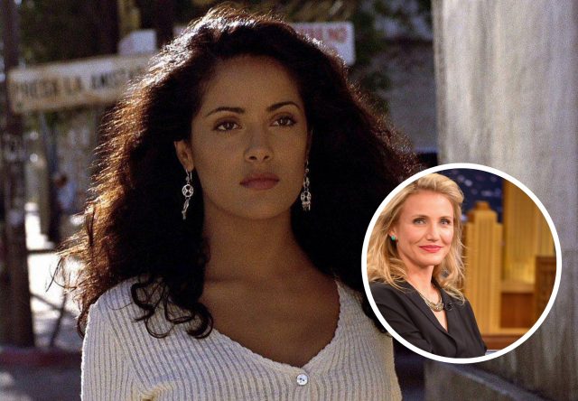 Salma Hayek em "A Balada do Pistoleiro" e Cameron Diaz em entrevista (Reprodução)