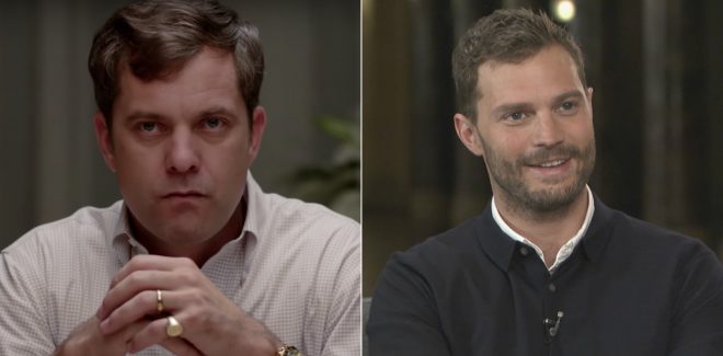Joshua Jackson em "Little Fires Everywhere" e Jamie Dornan em entrevista (Reprodução)