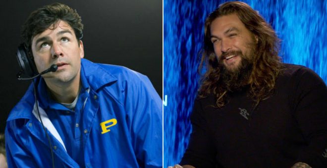 Kyle Chandler em "Friday Night Lights" e Jason Momoa em entrevista (Reprodução)