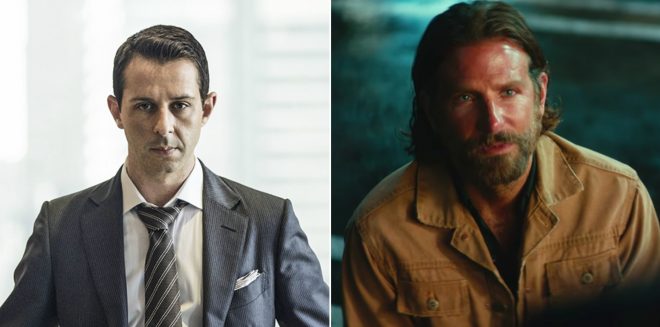 Jeremy Strong em "Succession" e Bradley Cooper em "Nasce Uma Estrela" (Reprodução)