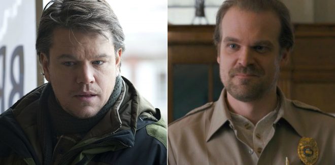 Matt Damon em "Contágio" e David Harbour em "Stranger Things" (Reprodução)