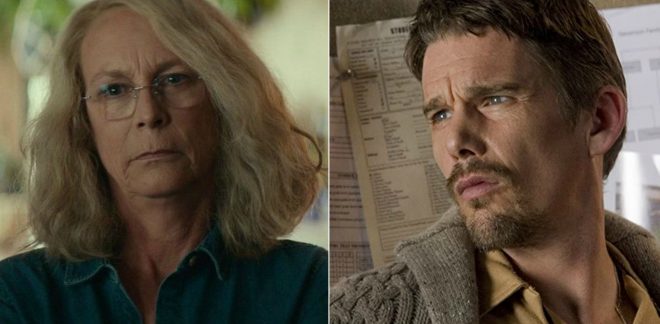 Jamie Lee Curtis em "Halloween" e Ethan Hawke em "A Entidade" (Reprodução)