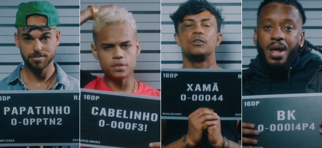 Papatinho, MC Cabelinho, Xamã e BK em clipe de "Lance Criminoso" (Reprodução)