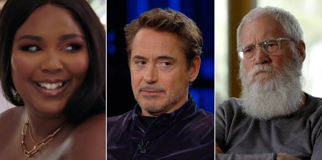 Lizzo, Robert Downey Jr. e David Letterman no trailer de série da Netflix (Reprodução)