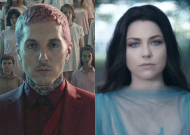 Amy Lee no clipe de "Speak To Me" e cena do clipe de "Mantra", do Bring Me The Horizon (Reprodução)