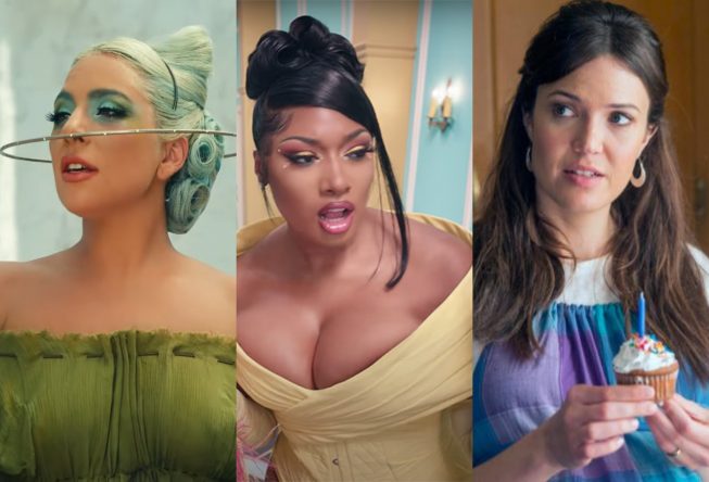Lady Gaga em "911", Megan Thee Stallion em "WAP" e Mandy Moore em "This is Us" (Reprodução)