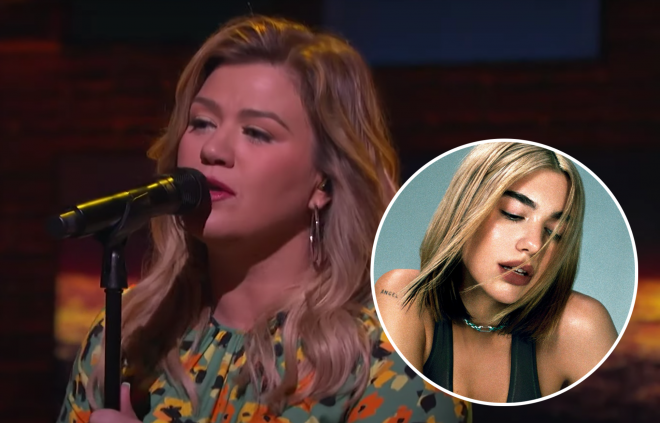 Clarkson no "Kelly Clarkson Show" (Reprodução)/Capa de "Don't Start Now" (Divulgação)