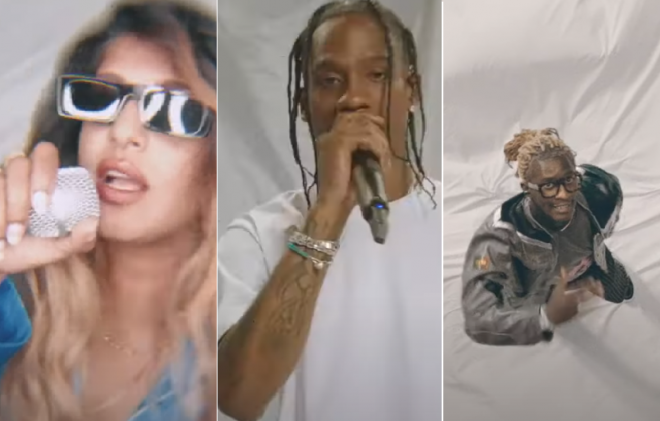M.I.A, Travis Scott e Young Thug durante apresentação (Reprodução)