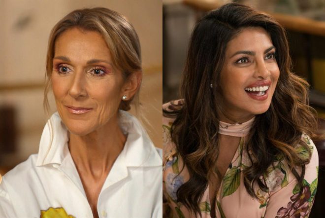 Celine Dion em entrevista ao Today Show e Priyanka Chopra no filme "Isn't It Romantic" (Reprodução)