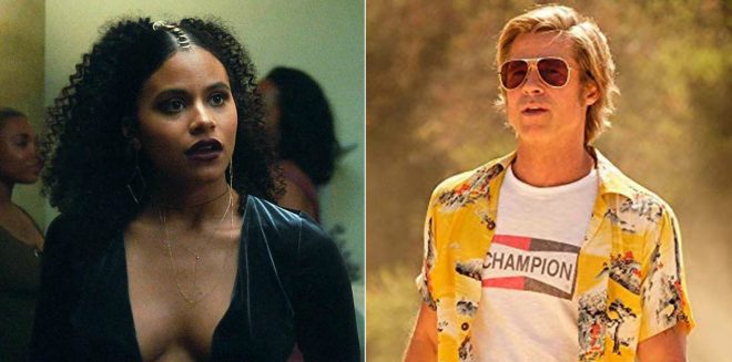 Zazie Beetz em "Atlanta" e Brad Pitt em "Era Uma Vez... Em Hollywood" (Reprodução)