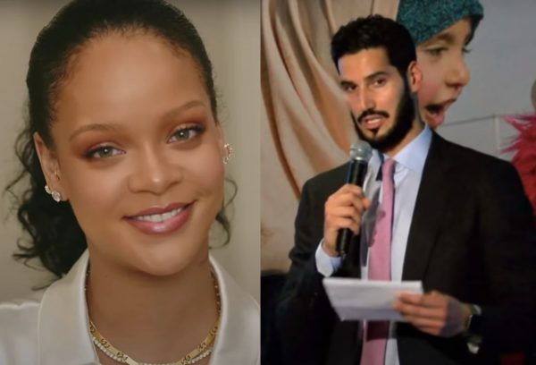 Rihanna em vídeo para a Fenty Skin e Hassan Jameel em evento da Action for Refugee Education (Reprodução)